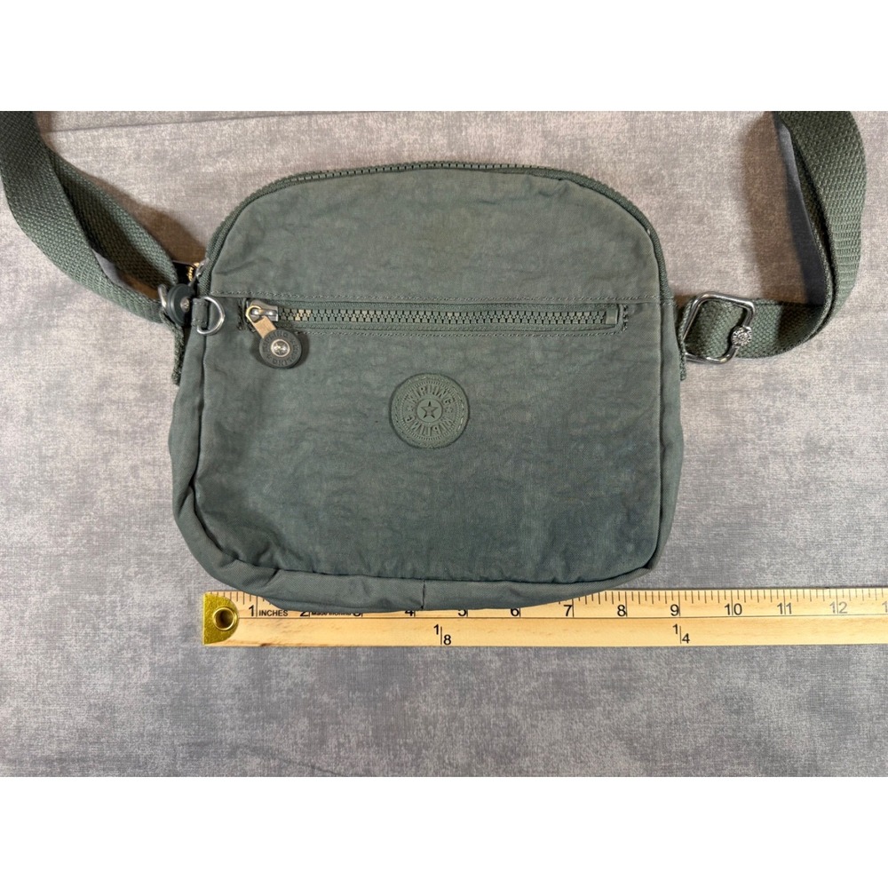 Kipling Green Nylon Crossbody Bag Purse Adjustable Strap Multi Pocket Travel